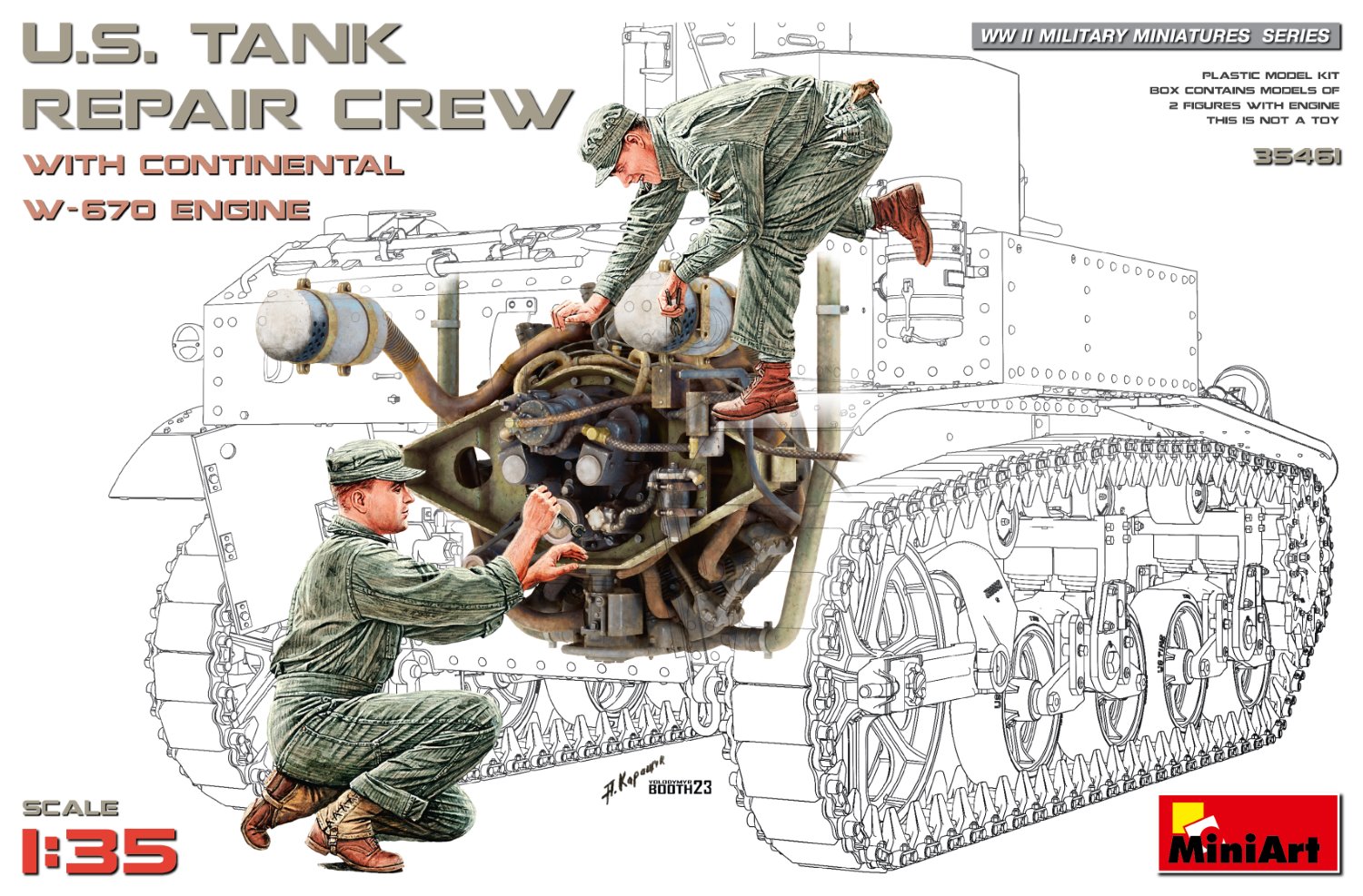 1/35 コンチネンタルW-670エンジンw/米戦車修理乗組員